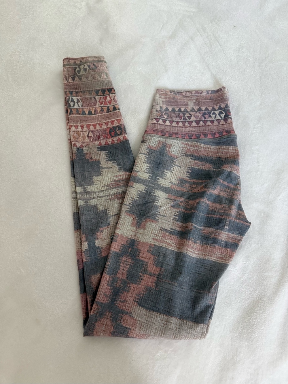 Niyama Sol Multi-Pattern Aztec Leggings in Dusty Rose, Slate, and Cream